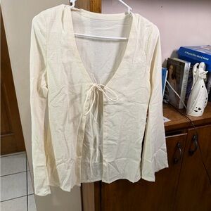 Light Cream Tie-Front Women's Top 2 piece Set